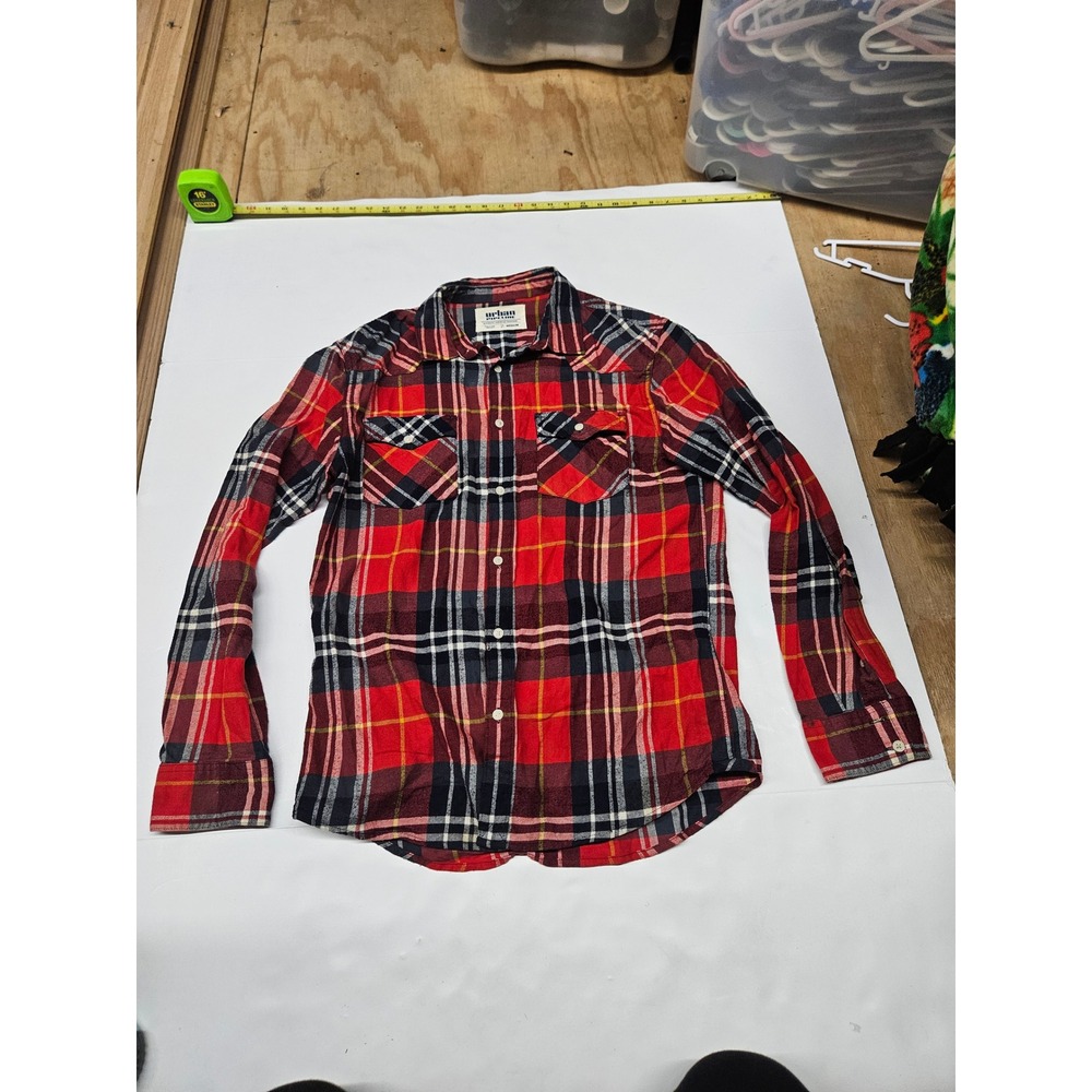 Urban Pipeline Mens Red Plaid Flannel Button Down Shirt Medium Western Top
